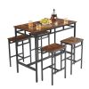 Bar table set 5PC Dinging table set with high stools, structural strengthening, industrial style. Rustic Brown, 43.31'' L x 23.62'' W x 35.43'' H.